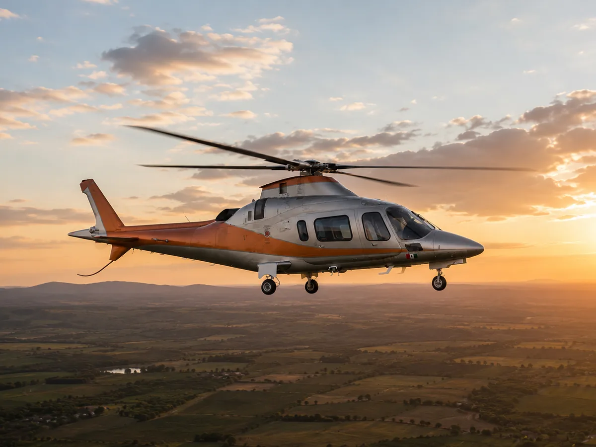 Agusta A109 en vuelo al atardecer